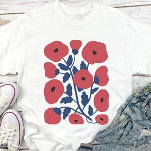 Matisse Poppy Floral Tee – Hand-Drawn Linocut Style Flower Graphic Shirt